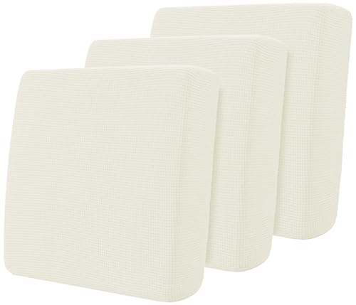 Hokway Stretch Couch Cushion Covers, 3 Piece Individual Sofa Cushion Slipcovers，Jacquard Sofa Seat Slipcover Set, Non-Slip Protector for Cushion (Creamwhite,Small-3PC)