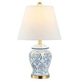 JONATHAN Y 22.25" Blue/White Chinoiserie Ceramic Urn Table Lamp, Traditional Classic Nightstand Lamp for Living Room Bedroom, White Linen Shade, LED Bulb Included JYL3085A