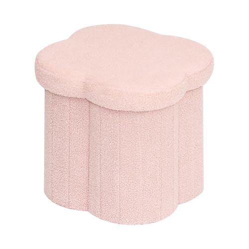 B FSOBEIIALEO Storage Ottoman Cube, 15" Flower Shaped Ottomans, Pink