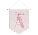 initial Personalized Preppy Canvas Hanging Pennant Flag Banner, Coquette Pink Bow Teen Girl Gifts,Trendy Cute Monogrammed Gifts Wall Decor for Women Teen Girl Nursery bedroom(A)