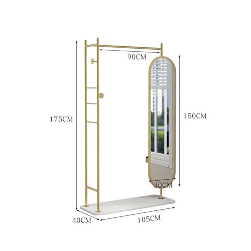Decorative Marble Floor-Length Full-Length Mirror Coat Rack for Bedroom Multi-Functional Dressing for Living Room(Black)
