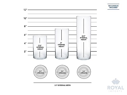 Royal Imports Glass Cylinder Vases for Centerpieces – Set of 3 Clear Hurricane Vases for Wedding, Table Decor, Floating Candles, Flowers, Candle Holders, Extra Tall Clear Vase Set, 6" / 8” / 11”