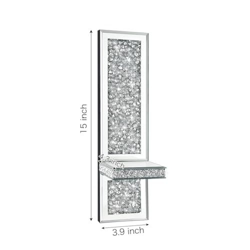 Pibeyer Crystal Crush Diamond Wall Candle Holder Set of 2, Silver Mirrored Candle Sconces, Home Wall Decoration for Living Room,Dining Room & Bedroom