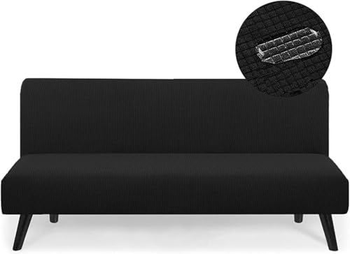 Armless Futon Cover Full Size Stretch Sofa Bed Slipcover Non-Slip Elastic Bottom Small Check Jacquard Couch Cover Thick Soft Washable Furniture Protector Kids Pet Dog Cat(K,Medium:160-190cm)