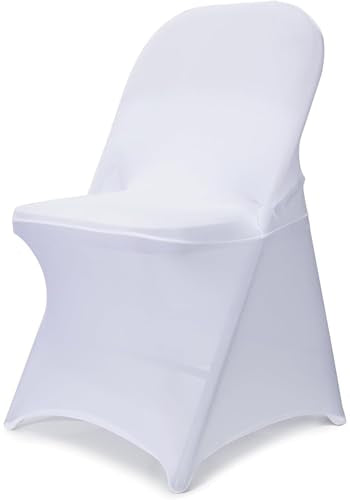 Stretch Folding Chair Covers 10PCS White Spandex Chair Covers Protector for Wedding Party Dining Banquet, Washable Universal Fitted Chair Slipcovers for Celebration Birthday (White, 10pcs)