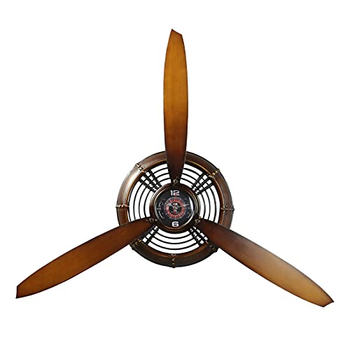 Pilot Gifts for Men Metal Antique Airplane Propeller Wall Clock Aviation Decor Masculine Wall Gifts Dad for Living Room Bedroom Rustic Wall Sculptures Claybank 29.5×26.4 Inches