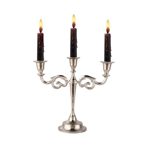 3 Arm Candelabra Taper Candle Holders Decorations Indoor Kitchen Décor Table Candles Candlestick Candelabra Centerpiece (Silver)