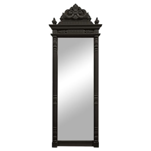 Vintage Black Antique Arched Full Length Floor Mirror,Mirror in Rub Finish,Traditional Elegant Baroque Floor Body Mirror,French Wall Mirror for Dressing/Living Room/black-70 * 170CM