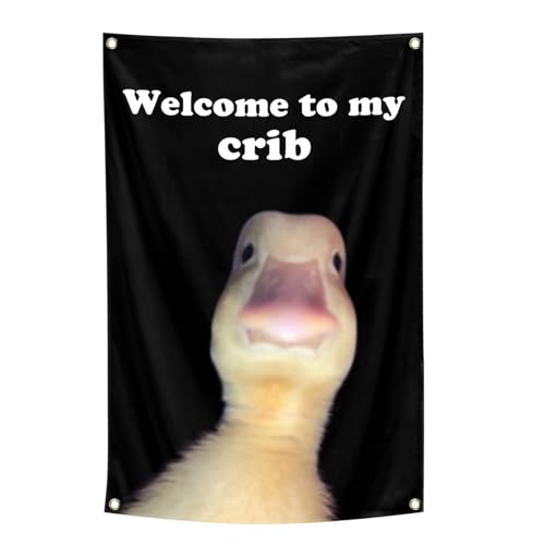 ILINJAU Welcome To My Crib Tapestry 2x3Ft Wall Art for Home Room Decor‌ | Funny duck flag pattern, 2x3Ft size for indoor outdoor use, easy to hang, great decoration for teen bedroom, living room wall