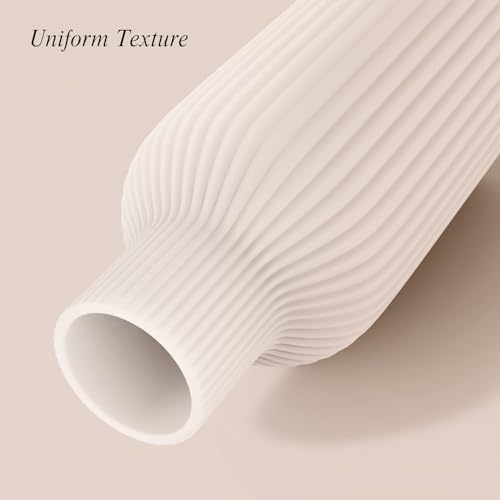 White Ceramic Flower Vase, Minimalist Modern Home Decor, Matte Finish Pampas Grass Vase for Table, Fireplace, Shelf, Mantel, Entryway and Centerpieces