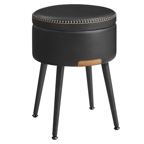VASAGLE Storage Ottoman, PU Leather Round Seat with Steel Legs