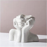 Face Vase Unique Ceramic Vase for Room,Office,Home Decor,White,A