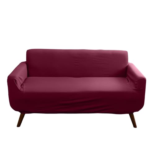 Home Details Stretch Pique Loveseat Slipcover Burgundy Color | Furniture Protector | 2 Cushion Couch Cover