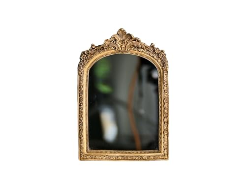 TenFuju 11” x 9.5” Small Gold Vintage Wall Mirror, Antique Gold Resin Baroque, Decorative Hanging & Tabletop