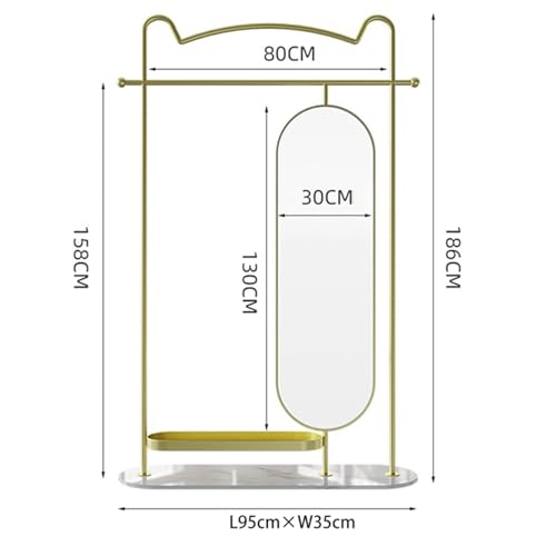 Decorative Rotating Full-Length Mirror Coat Rack Floor-Standing Combination Multi-Functional Dressing Fitting Hanging Clothes Storage for Living Room(Gold,95cm)
