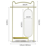 Decorative Rotating Full-Length Mirror Coat Rack Floor-Standing Combination Multi-Functional Dressing Fitting Hanging Clothes Storage for Living Room(Gold,95cm)