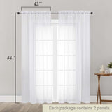 White Sheer Curtains 84 Inches Long 2 Panels Set for Bedroom Living Room, Soft Airy Light Filtering Modern Solid Rod Pocket Drapes Window Treatments, White, Each 42" W x 84" L