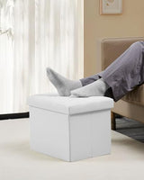 Bsketa Storage Ottoman Bench,17 Inch Folding Leather Foot Rest Stool,White