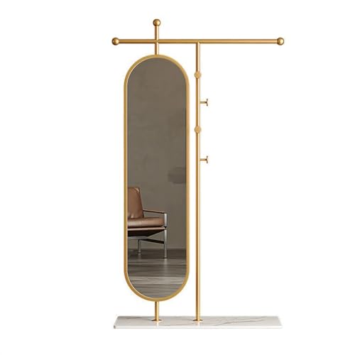 Decorative Simple Floor-Standing Coat Rack, Bedroom Home Dressing Mirror, rotatable Full-Length, Clothes for Living Room(Gold,80cm)