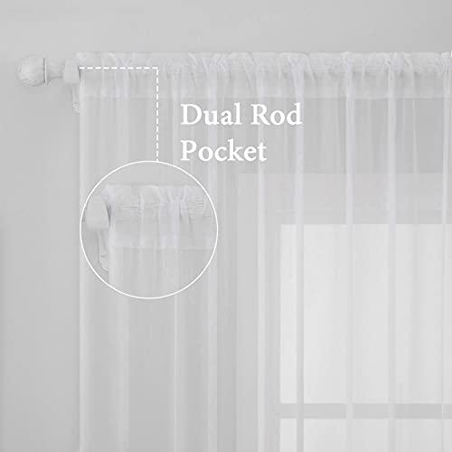 MIULEE 2 Panels Solid Color White Sheer Window Curtains Elegant Window Voile Panels/Drapes/Treatment for Bedroom Living Room (54 X 84 Inches White)