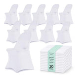 10 Pack White Spandex Folding Chair Covers, Stretch Polyester Slipcovers for Wedding, Party & Dining Chairs – Flat Front Design, Universal Fit