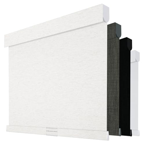 Boolegon Cordless Blackout Roller Shades for Windows, Free-Stop Linen Shades with Valance, Thermal Insulated Fabric, UV Protection Roller Blinds for Home, Office (Beige, 15" W x 48" H)