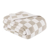 Checkered Throw Blanket, Taupe Soft Cozy Fluffy Knitted Throw Blankets for Couch, Sofa, Bed, Chair, Warm Fuzzy Travel Picnic Lightweight Plaid Blanket, 50x70 inches