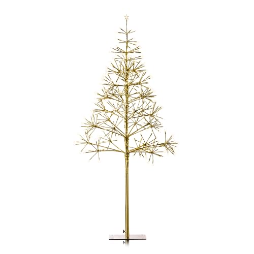 Alpine Corporation 53" H Indoor Outdoor Festive Artificial Christmas Tree with Warm White LED Lights, Gold