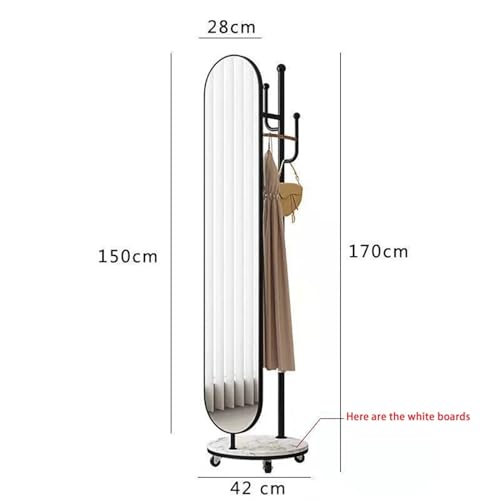 Decorative Full-Length Mirror Hanger Integrated Rotating Dressing Household Simple Vertical Cloakroom Movable Floor-Standing for Living Room(Black)