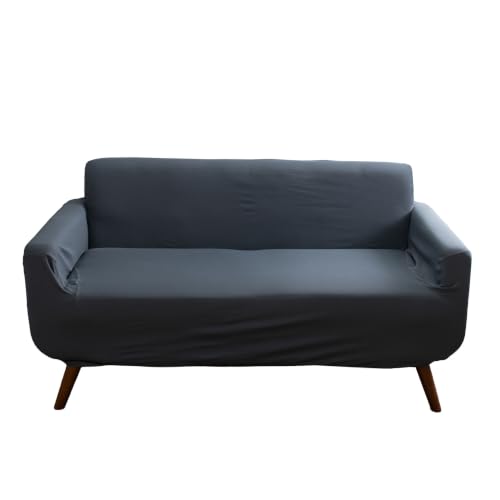 Home Details Stretch Pique Loveseat Slipcover Gray Color | Furniture Protector | 2 Cushion Couch Cover
