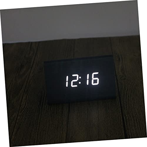 GLEAVI Modern Triangle Led Wooden Alarm Clock Desk Clock Digital Display Thermometer Function USB Powered Battery Operated Black Wood White Light