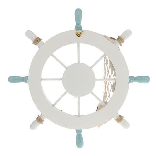 Rienar Nautical Beach Wooden Boat Ship Steering Wheel Fishing Net Shell Fish Home Wall Décor(11" Diameter)