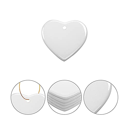 PYD Life 25 PCS Sublimation Blank White Ornament Ceramic 3 Inch Heart Shaped Ornament with Gold String for Christmas Home Customized Decor Bulk