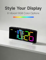 Cadmos Digital Alarm Clock - Extra Loud for Heavy Sleepers Adults Teens Kids, Rainbow Bedside Clock for Bedrooms, Large Display, 7 Color Night Light, Weekday & Weekend, 12/24h (Black+Dynamic)