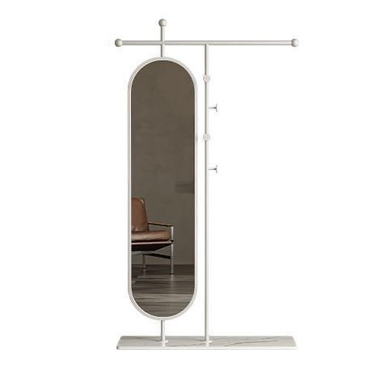Standing Mirrors Simple Floor-Standing Coat Rack, Bedroom Home Dressing Mirror, rotatable Full-Length Mirror, Clothes Rack(White,80cm)