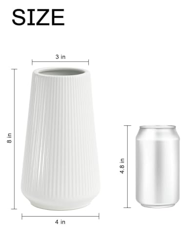 White Ceramic Vase, 8 Inch Flower Vases for Pampas Grass and Dried Flowers, Modern Vase for Living Room Table, Kitchen Shelf, Wedding Centerpiece Decor