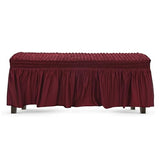 M METERXITY Stretch Dining Bench Cover with Skirt, 31-51" Polyester Soft Seersucker Bench Slipcover Covers Removable Washable for Banquet/Bedroom/Piano Red Wine, Medium