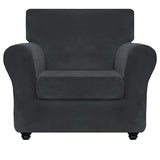 ZNSAYOTX Luxury Velvet Chair Slipcovers with Arm 2 Piece Stretch Chair Covers for Living Room Thick Soft Armchair Slipcover Anti Slip Pet Friendly Furniture Protector (Black),30"-47"(1 Cushion)