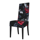 Gothic Roses Bats Chair Covers Set of 4 Super Fit Stretch Removable Washable Seat Cover for Home Kitchen and Dining Banquet Living Room