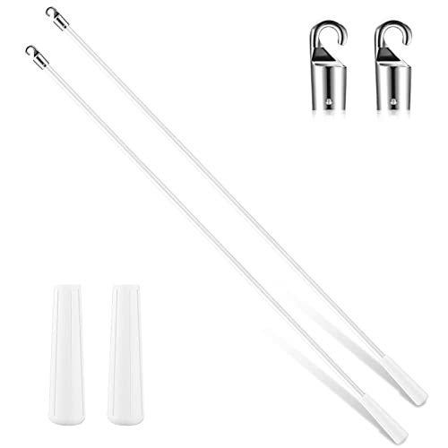 Bokon 2 Pieces White Fiberglass Blind Wand Vertical Blinds Stick Replacement with Hook and Handle for Window Opener Accessory(24 Inch)