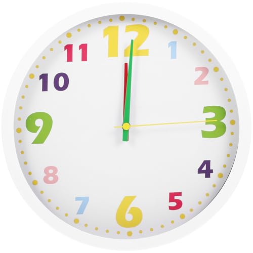Silent Wall Clock 10-inch Analog Teaching Clock with White Frame for Room and Classroom