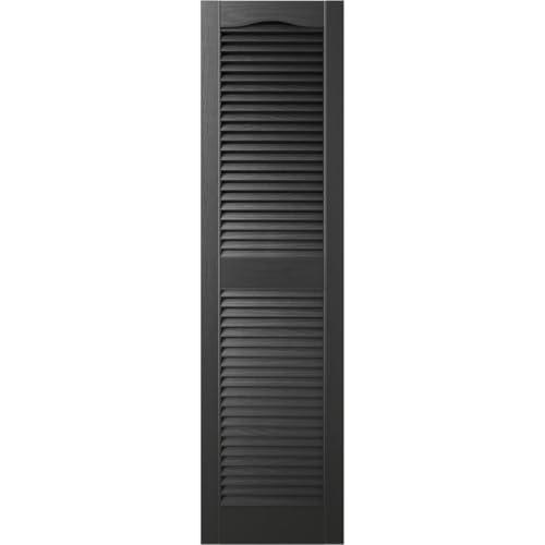 Builders Edge 14.5 in. W x 48 in. H Builders Edge, Standard Cathedral Top Center Mullion, Open Louver Shutters, Includes Matching Installation Spikes (Per Pair), 002 - Black