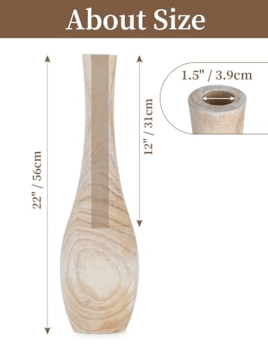 Hanobe Wood Tall Floor Vase: 22 Inch Slender Beige Boho Vase for Pampas Grass - Decorative Large Vases for Farmhouse Living Room Corner Entryway Fireplace Home Decor