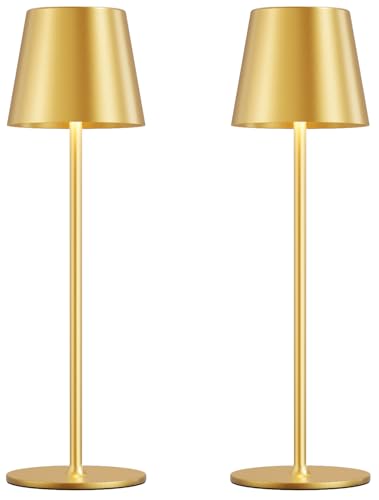 Cordless Table Lamp Rechargeable Gold - KK 2 Pack 5000mAH Battery Operated Lamp for Dining Table, 3 Color Stepless Dimming Wireless Lamp for Counter, Outdoor Patio, Touch Control, Water Repellent