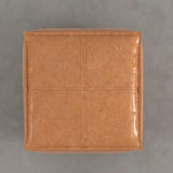 SIMPLIHOME Brody 18" Wide Vegan Leather Square Pouf in Distressed Camel