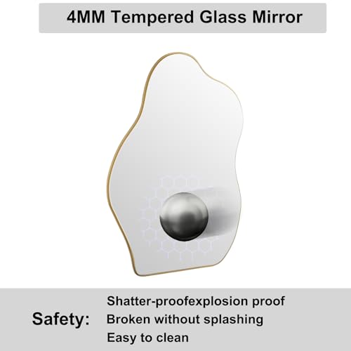 BOMINICA Irregular Wall Mirror Asymmetrical Mirror, Decorative Wall Mirror Golden Wood Framed, Wall Mounted Mirror for Bathroom Living Room Entryway Bedroom Hallway (Gold, 20" x 28")