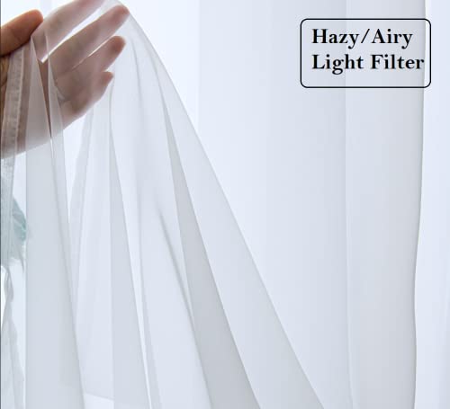 PI White Sheer Curtains 63 Inch Length with Grommet Top,Short Voile Textured Sheer Curtain for Kitchen/Dining Room/Living Room 2 Panels (W42 X L63, Optical White)