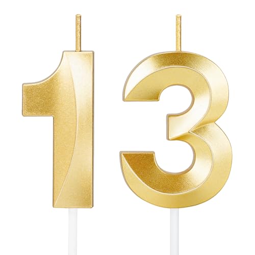 13 Birthday Candle,13th Birthday Decorations for Girls Boys,Gold Numbers Candles for Teen Girls,Thirteen Candles Cake Topper Party Favors