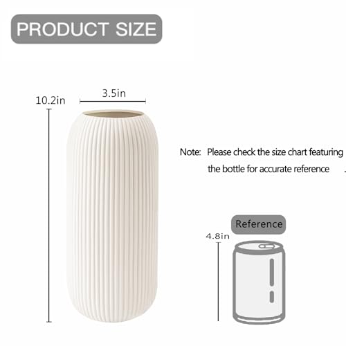 Ceramic Vase for Flowers – Modern Small Ribbed Textured Flower Vase for Home Decor, Pampas Grass, Decorative, Farmhouse, Coffee Table, Kitchen Centerpieces, Bookshelf and Home Living (XL White)