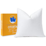 OTOSTAR Pack of 1 Down and Feather Throw Pillow Inserts, 18 x 18 Soft Fluffy Square Pillow Inserts with 100% Cotton Cover Decorative Pillows for Sofa Couch Bed-White